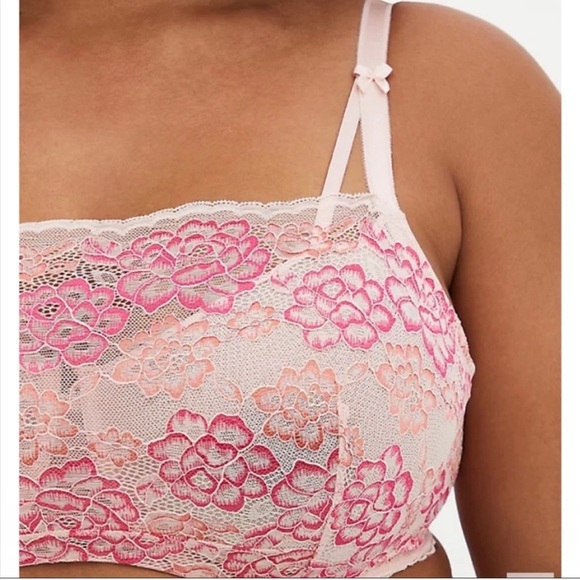 Torrid Bandeau Multi Way Balconette Pink Lace Bra Full Coverage Unlined - Picture 3 of 11
